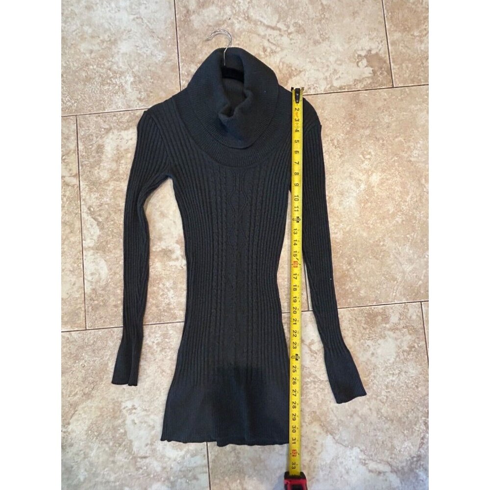 Roma Collection Tunic Gray Ribbed form fitting Long Sweater Turtleneck ~Small